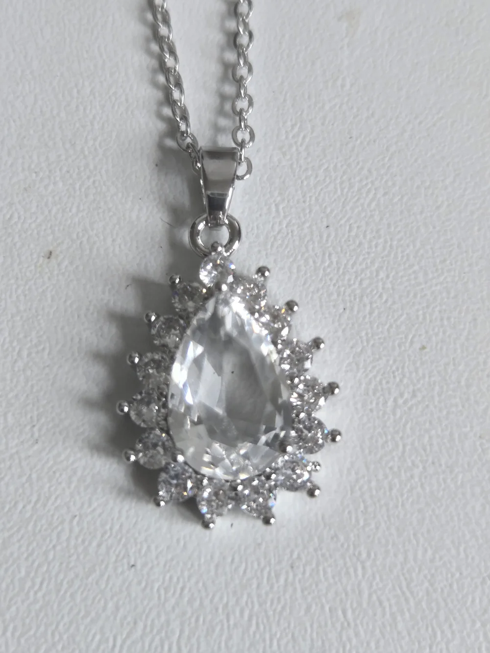 paparazzi Silver Teardrop Crystal Pendant Necklace with Matching Hooks